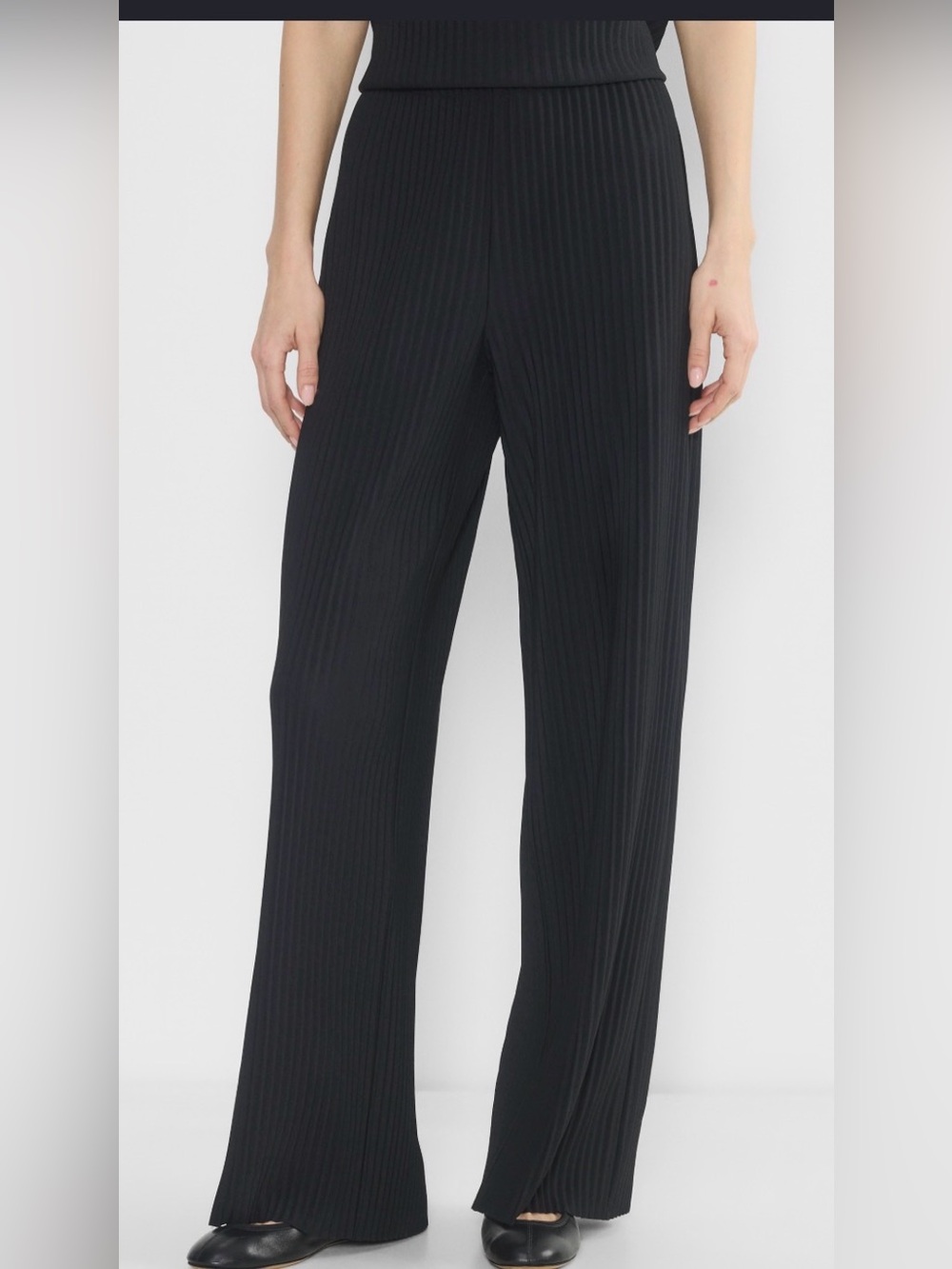 Aritzia Babaton Black Pleated Wide-Leg Trousers